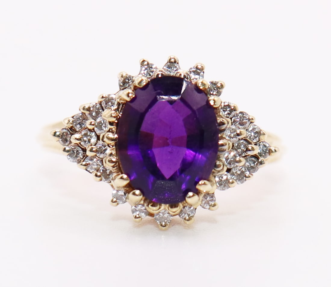 14K OVAL AMETHYST & DIAMOND RING (1 of 3)