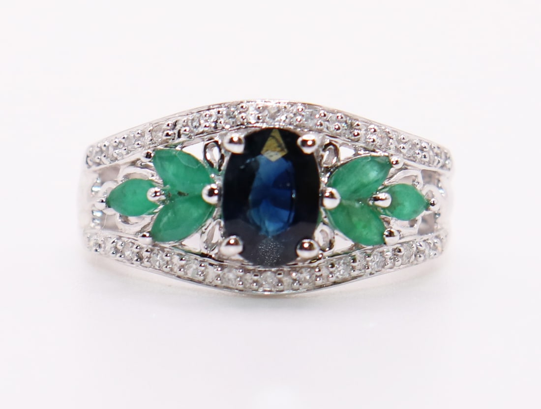 14K SAPPHIRE, EMERALD, & DIAMOND RING (1 of 3)