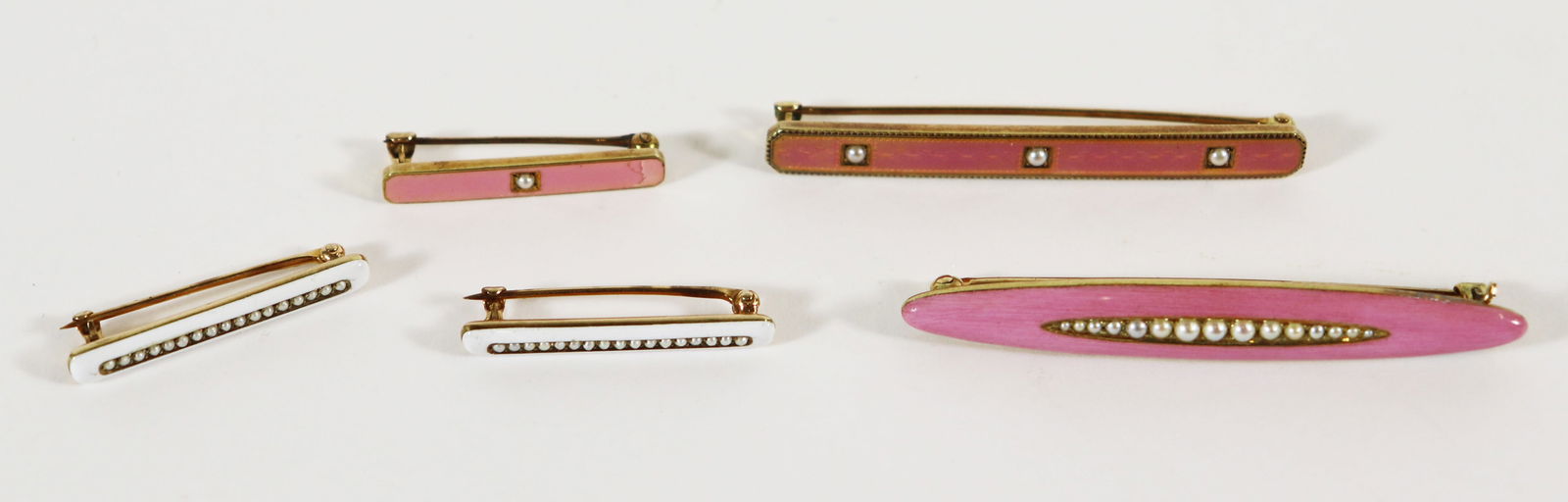 (5) ART DECO 14K GOLD GUILLOCHE ENAMEL PEARL PINS (1 of 4)