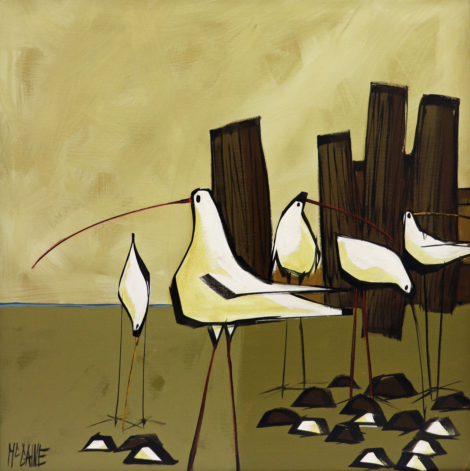 ROBERT MCCAINE MID CENTURY SHORE BIRDS PAINTING (1 of 5)