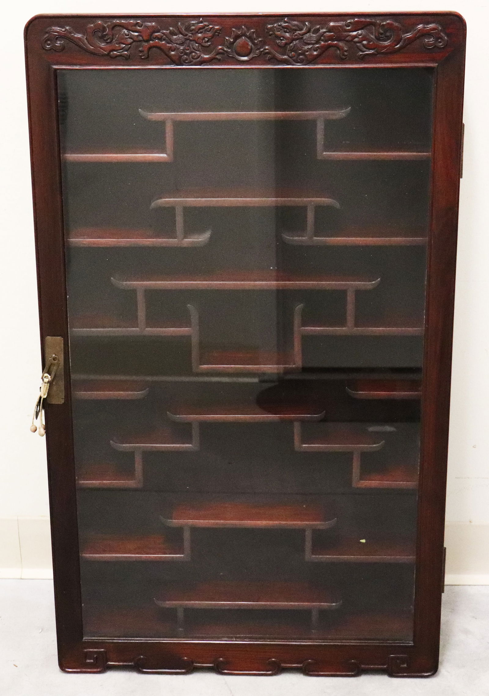 CHINESE CARVED WOOD WALL CURIO CABINET (1 of 4)