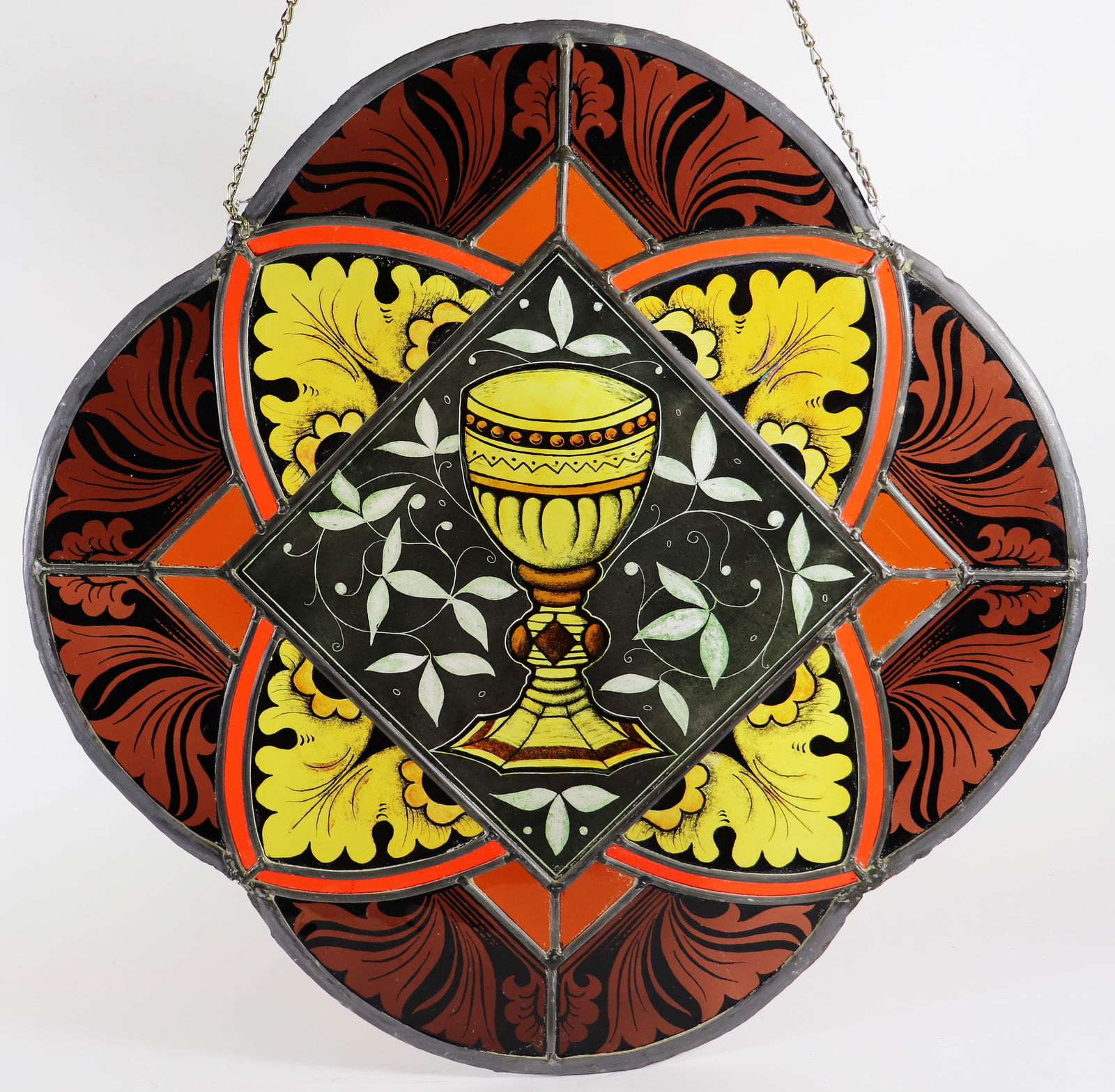 Religious Stained Glass Window With Chalice Auction