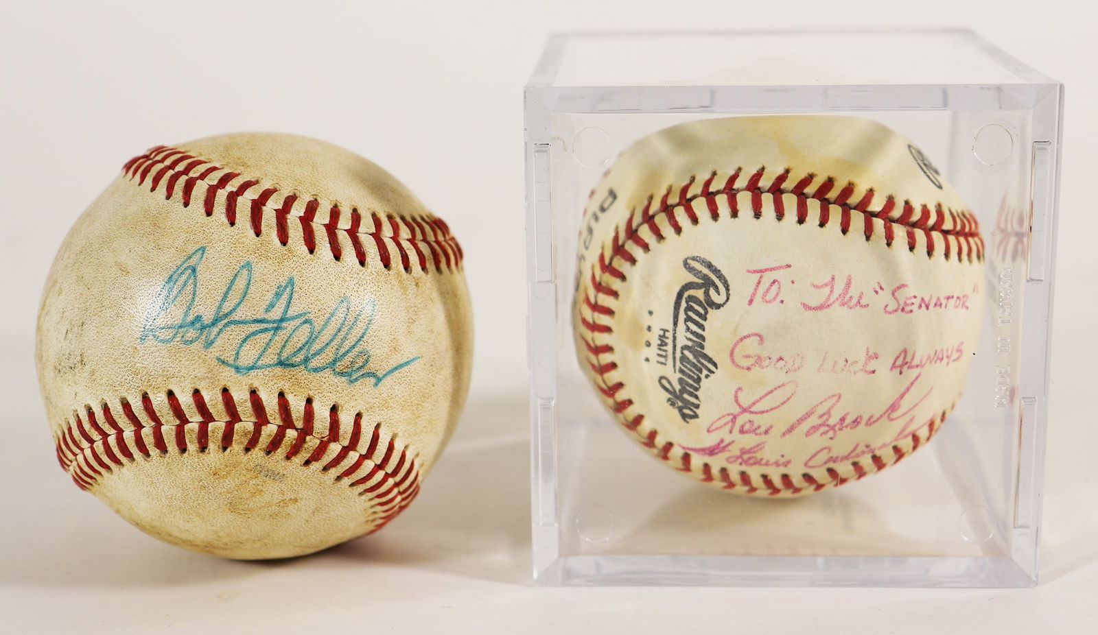 (2) SIGNED BASEBALLS LOU BROCK & BOB FELLER (1 of 3)