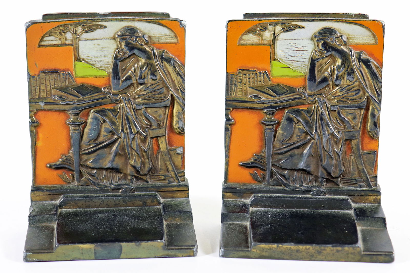 ART DECO POMPEIAN "KNOWLEDGE" BOOKENDS (1 of 2)