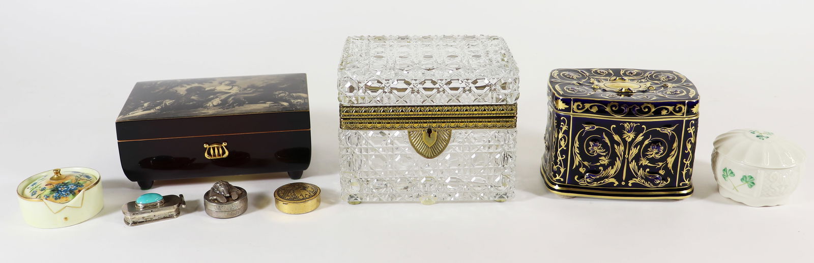 CRYSTAL JEWELRY CASKET, DRESDEN & MUSIC BOX (1 of 4)