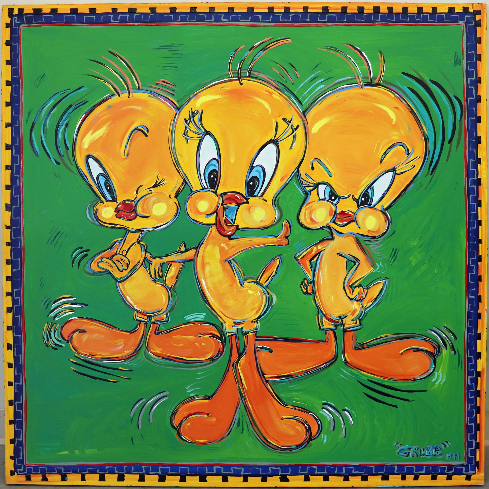 Lisa Grubb Pop Art Triple Tweety Painting Auction