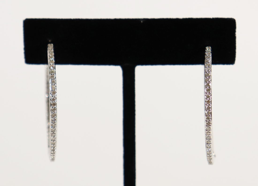 14K WHITE GOLD "IN & OUT" DIAMOND HOOP EARRINGS (1 of 3)