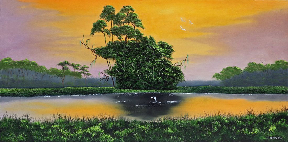 HEZEKIAH BAKER JR. BACKWOODS FLORIDA SUNSET PAINTING (1 of 5)