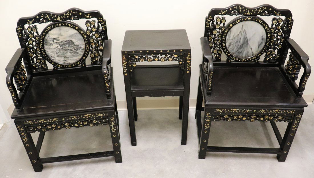 (2) CHINESE DREAM STONE CHAIRS & SIDE TABLE (1 of 6)