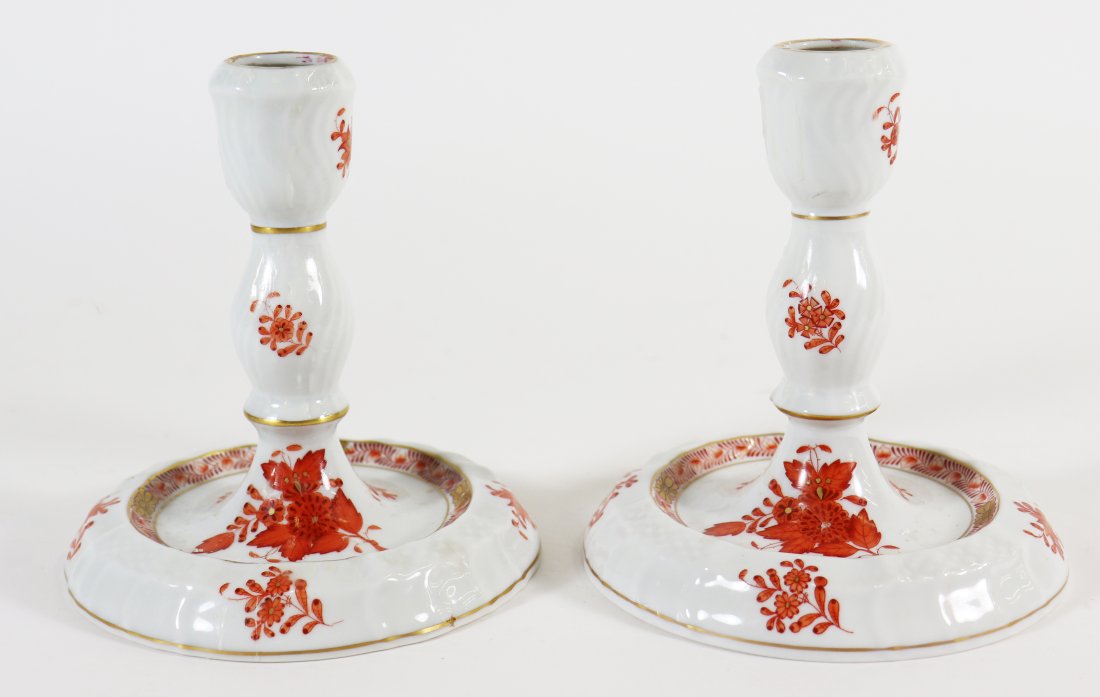 PAIR OF HEREND CHINESE BOUQUET CANDLESTICKS (1 of 3)