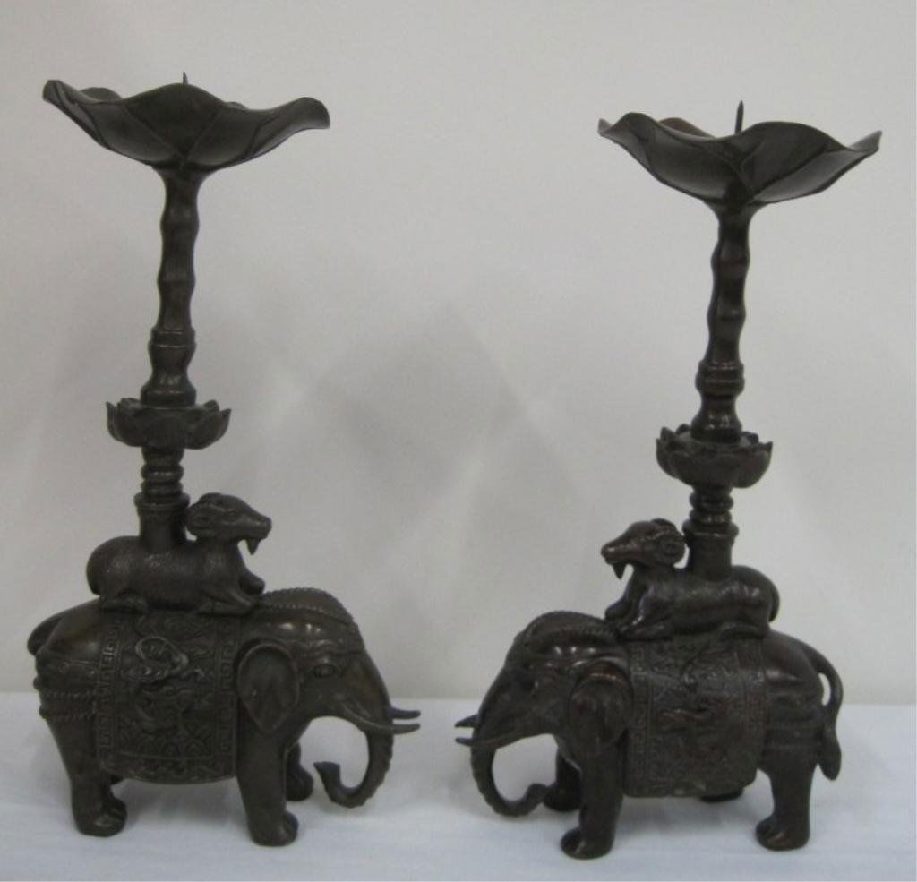 BRONZE ELEPHANT CANDLE HOLDERS