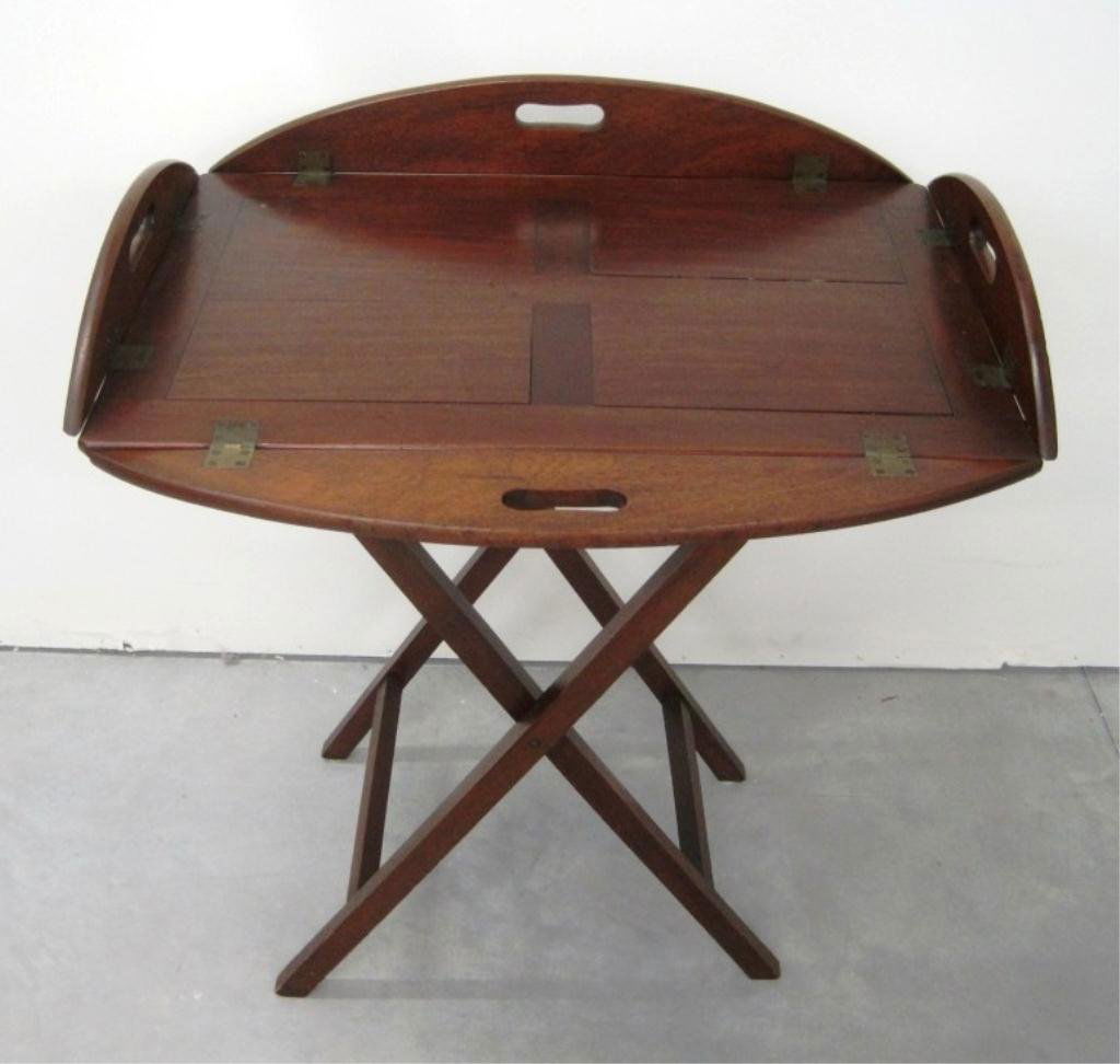 19TH CENTURY MAHOGANY BUTLER'S TRAY TABLE: Tray 30" x 20" - 34" Tall.