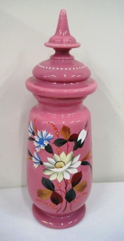 VICTORIAN PINK COVERED VASE: 20" Tall.