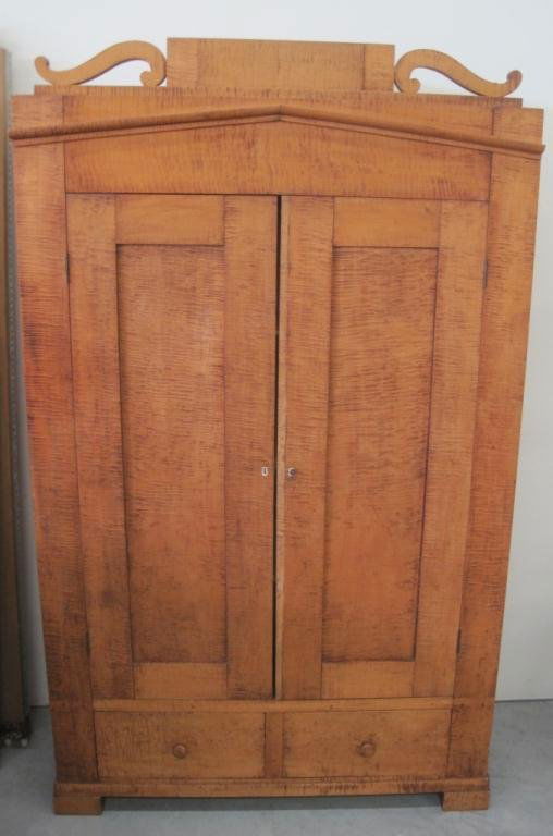 ANTIQUE TIGER MAPLE WARDROBE ARMOIRE
