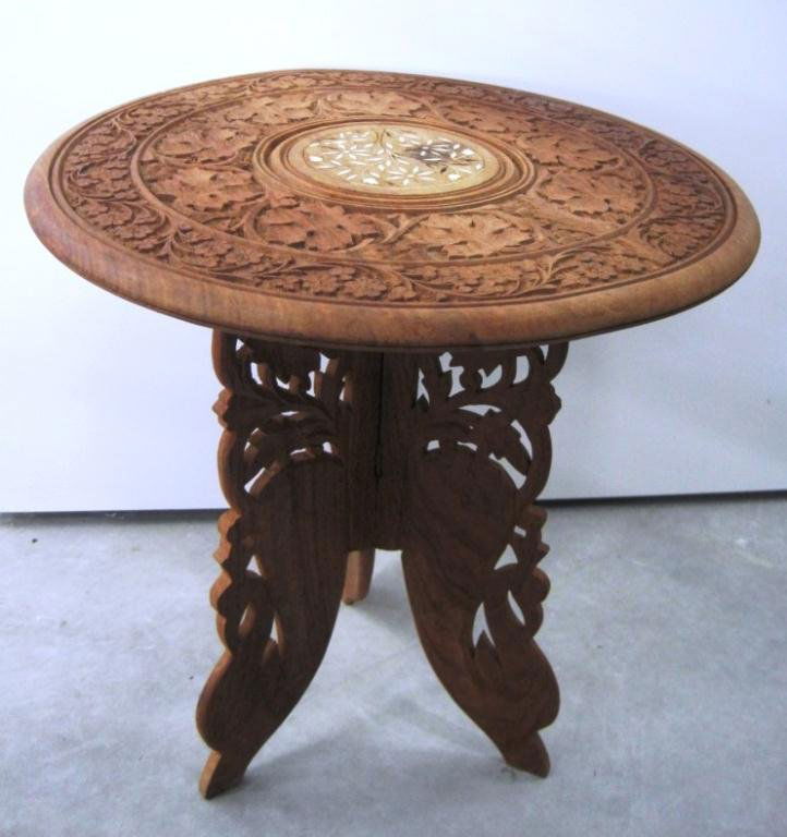 Carved Teak End Table