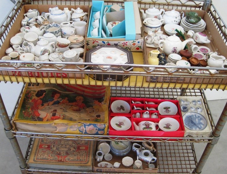 LARGE LOT OF VINTAGE CHILD's TEA SETS: Large assorted lot of vintage children's tea sets, including Germany US Zone, Occupied Japan, Japan, Steiff, Walt Disney Disneyland Tinkerbell and lots more.