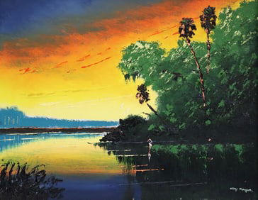 JOHN MAYNOR SUNSET PALMS HIGHWAYMEN PAINTING