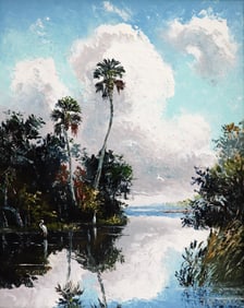 SAM NEWTON CLOUDY BLUE RIVER HIGHWAYMEN PAINTING