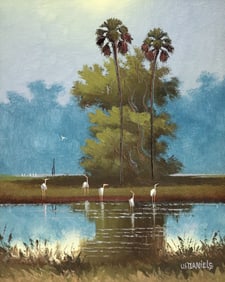 WILLIE DANIELS NIGHT PALMS HIGHWAYMEN PAINTING