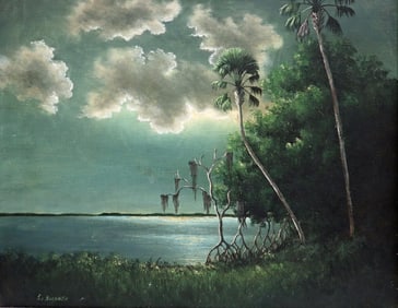 ELLIS BUCKNER MOONLIT PALMS HIGHWAYMEN PAINTING