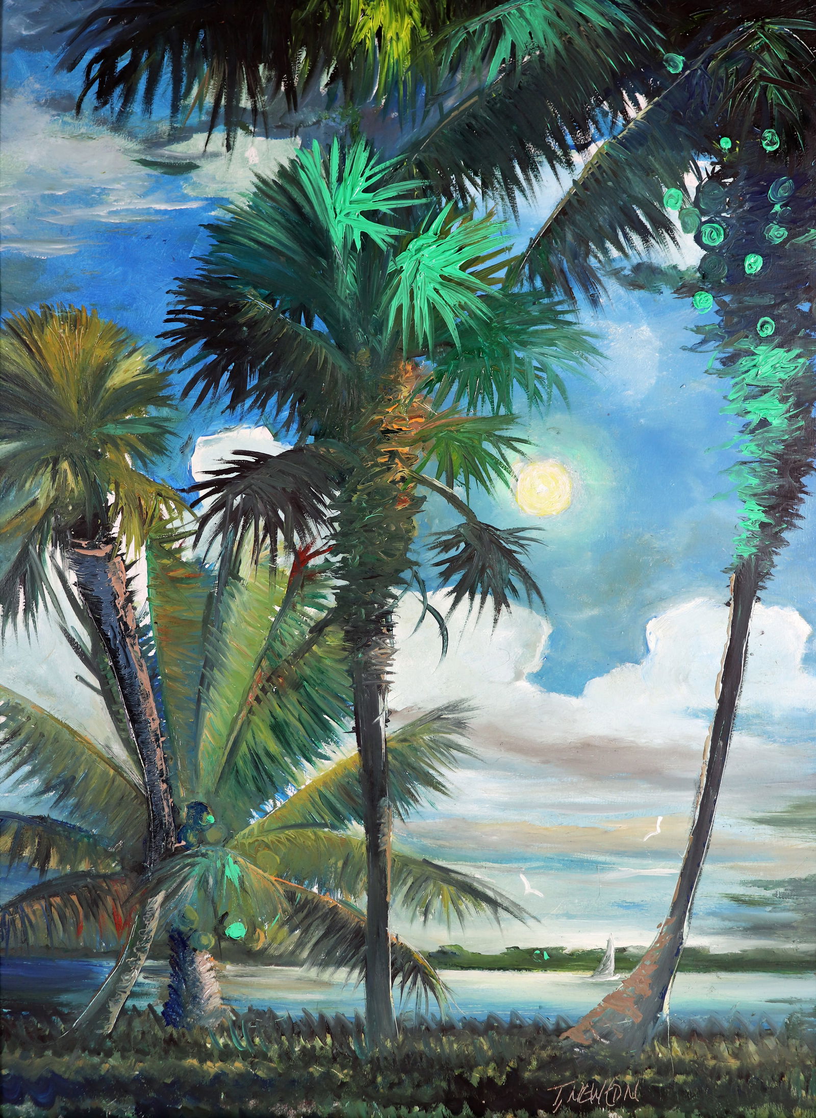TRACY NEWTON FLORIDA NIGHT PALMS PAINTING (1 of 4)