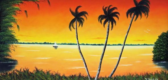 HEZEKIAH BAKER JR. FLORIDA RIVER SUNSET PAINTING