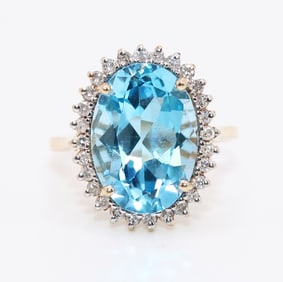14K BLUE TOPAZ & DIAMOND RING