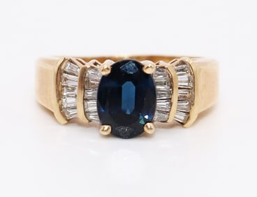 14K 1.00 CARAT BLUE SAPPHIRE & DIAMOND RING