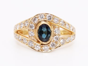 14K BLUE SAPPHIRE & DIAMOND RING