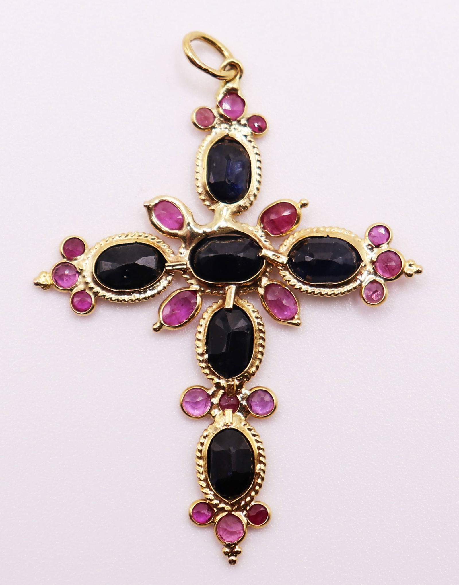 18K RUBY & SAPPHIRE GEMSTONE CROSS PENDANT (1 of 3)