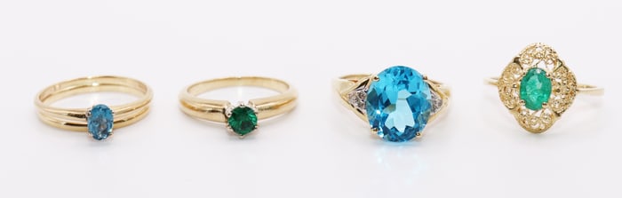 (4) 14K GOLD GEMSTONE RINGS