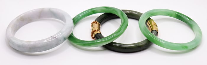 (4) CHINESE JADE BANGLE BRACELETS