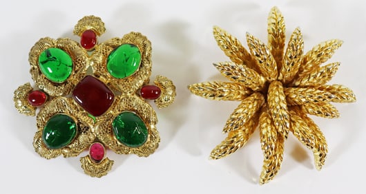 (2) VINTAGE CHANEL GRIPOIX & FLOWER BROOCHES
