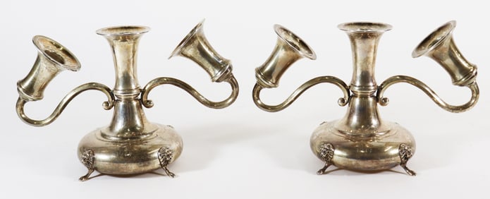 STERLING 3 ARM "DINNER TIME IS OVER" CANDLEABRAS