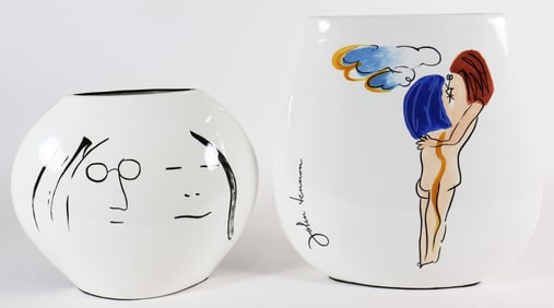(2) CLAUDIA BELDENT JOHN LENNON AND YOKO ONO VASES