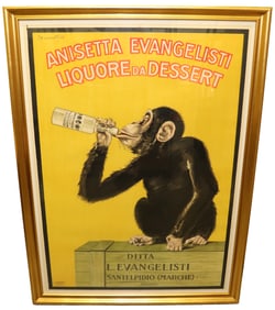 1925 ANISETTA EVANGELISTI MONKEY LIQUOR POSTER
