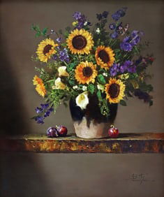 JIE WEI ZHOU STILL LIFE FLOWERS PAINTING