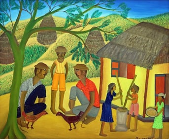 MICIUS STEPHANE HAITIAN VILLAGE PAINTING