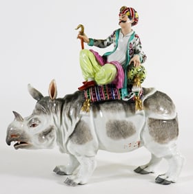 DRESDEN PORCELAIN TURK ON RHINOCEROS FIGURINE