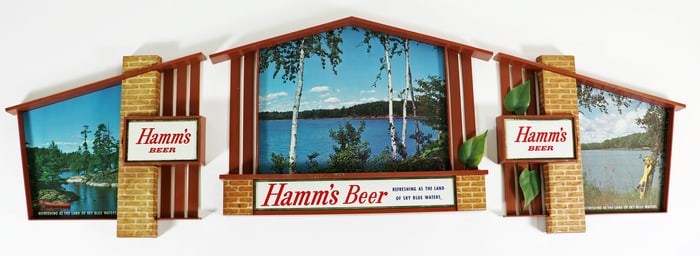 VINTAGE HAMM'S BEER ADVERTISING TRIPTYCH SIGN