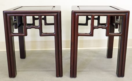 (2) CHINESE WOOD SIDE TABLES