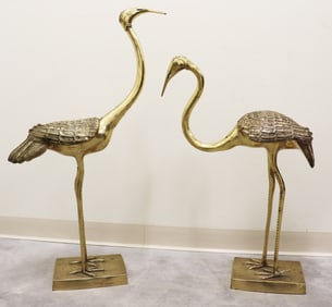 (2) VINTAGE STANDING SAND CRANE BIRD SCULPTURES