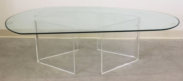 MODERN LUCITE & GLASS TOP COFFEE TABLE
