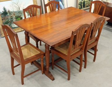 WOOD DINING TABLE & (6) CHAIRS