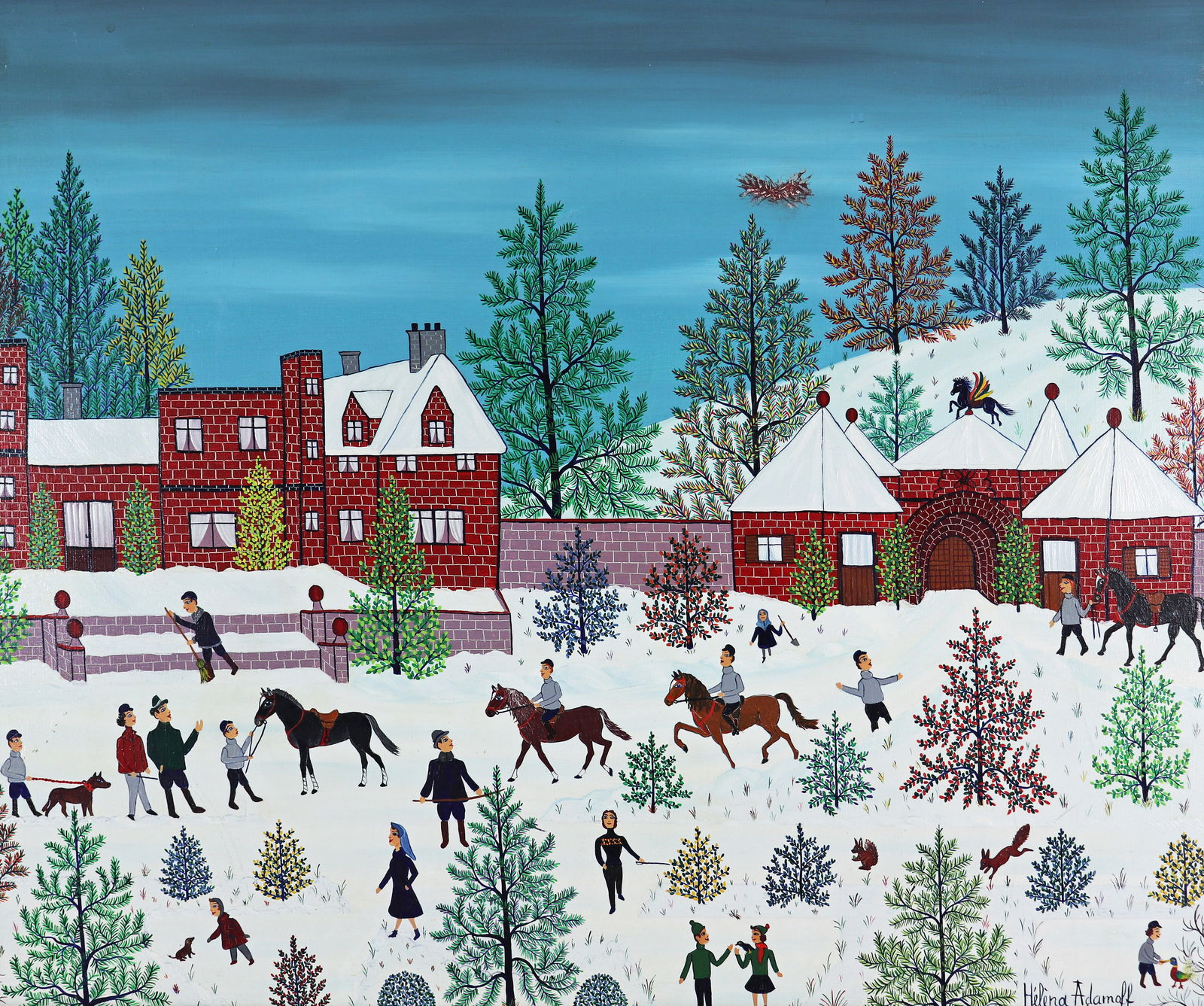 HELENA ADAMOFF FOLK ART VILLAGE LANDSCAPE PAINTING (1 of 6)