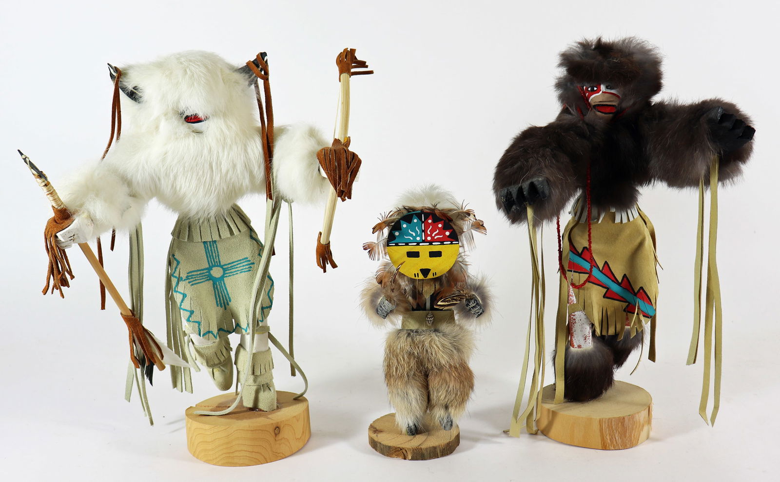 (3) HOPI KACHINA DOLLS - BUFFALO - BEAR- WOLF (1 of 4)