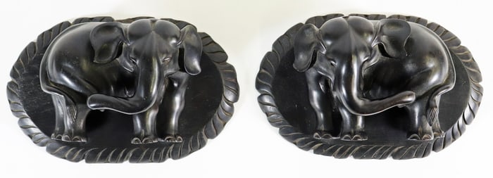 (2) CARVED ANGLO INDIAN WOOD ELEPHANT PLAQUES