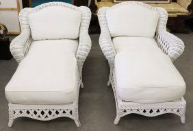 (2) WICKER CHAISE LOUNGE CHAIRS
