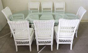 WICKER DINING TABLE & (8) CHAIRS