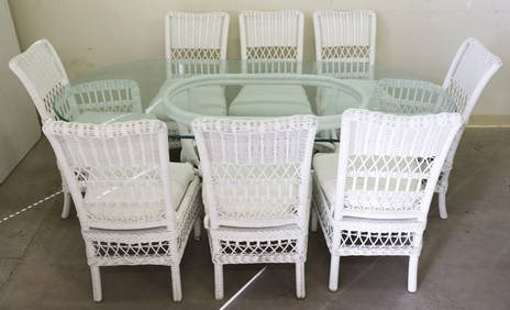 WICKER DINING TABLE & (8) CHAIRS (1 of 3)